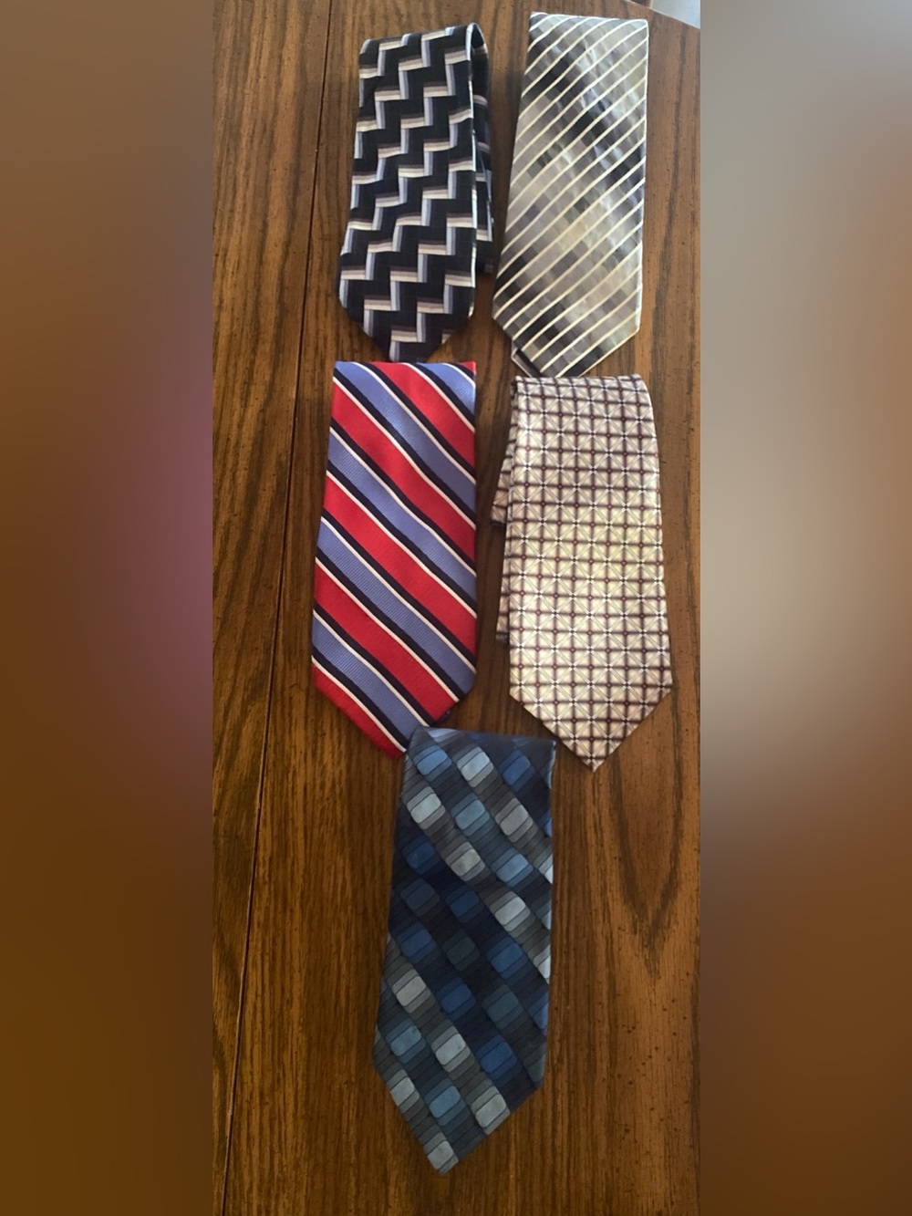 Men's Necktie Lot of 5 Blue Red Striped Geometric Mixed Brands Woven Ties